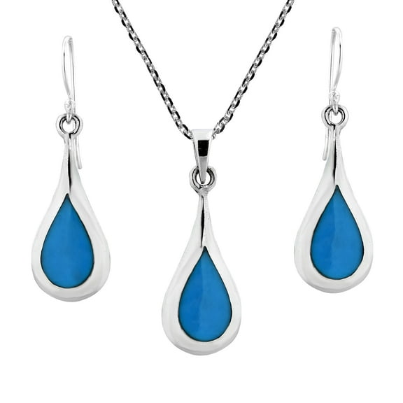 AeraVida Turquoise Teardrop or Raindrop Beauty Sterling Silver Jewelry Set | Elegant Earring Necklace Set for Women