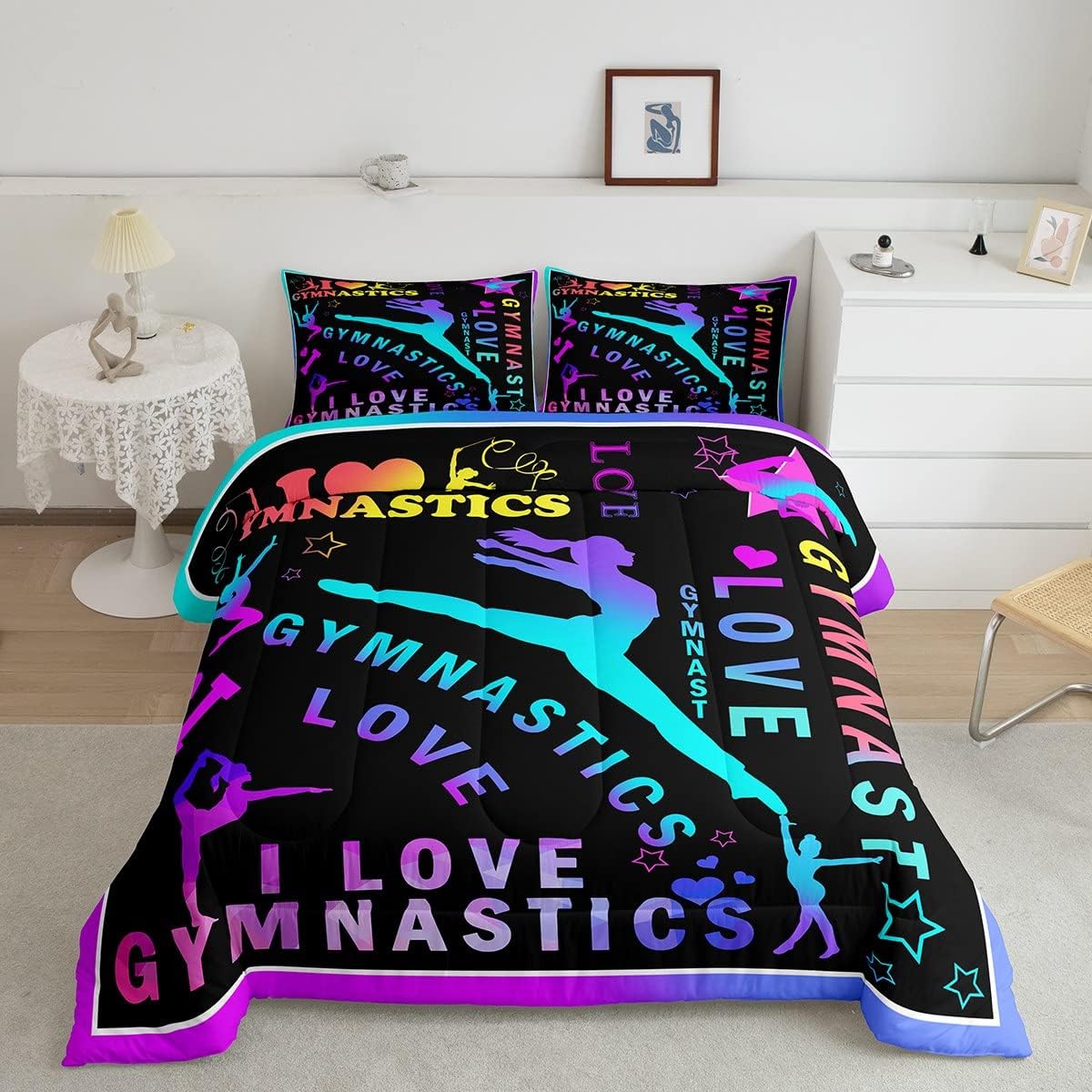 YST Gymnastics Lover Quilted Duvet, Gymnast Dancers Duvet Insert Gifts