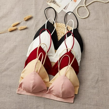 

5Pcs/Pack Women Triangle Bra Spaghetti Strap Bralette Sexy Wirefree Bra Removable Padded Bras 5 Colors