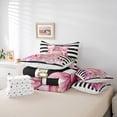 thumbnail image 6 of Manfei Pink Bowtie Perfume Bedding Comforter Set 7pcs,Romance Lipstick Queen Bedding Sets,Black Geometric Stripes Queen Sheet Sets For Child,Microfiber Bedroom Decor,Reversible, 6 of 8