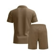 thumbnail image 6 of Stamzod Plus Size Mens Summer Outfits 2 Piece Solid Color Turndown Shirts and Shorts Daily Casual Loose Business Sweatsuits for Men with Pocket Brown M, 6 of 6