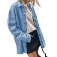 thumbnail image 2 of Womens Oversized Jean Jacket Casual Button Up Denim Overshirt Trendy Long Sleeve Denim Jacket Coat, 2 of 8