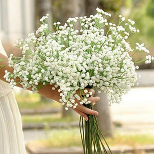 Teissuly Baby Breath Artificial Flowers, Fake Flowers Gypsophila Bouquet Fall Flowers Artificial for Decoration, Real Touch Silk Flower for Wedding Christmas DIY Party Home Garden Office(White)