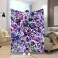 thumbnail image 5 of 1pc Contemporary Purple Violet Floral Print Fleece Blanket - Soft Warm All-Season Machine Washable for Home Decor, Camping, Travel, 5 of 6