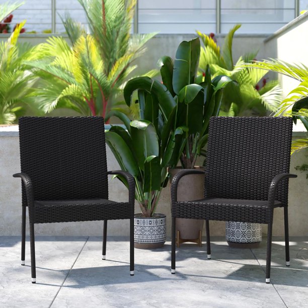 Flash Furniture Maxim Set of 2 Stackable Indoor/Outdoor Wicker Dining