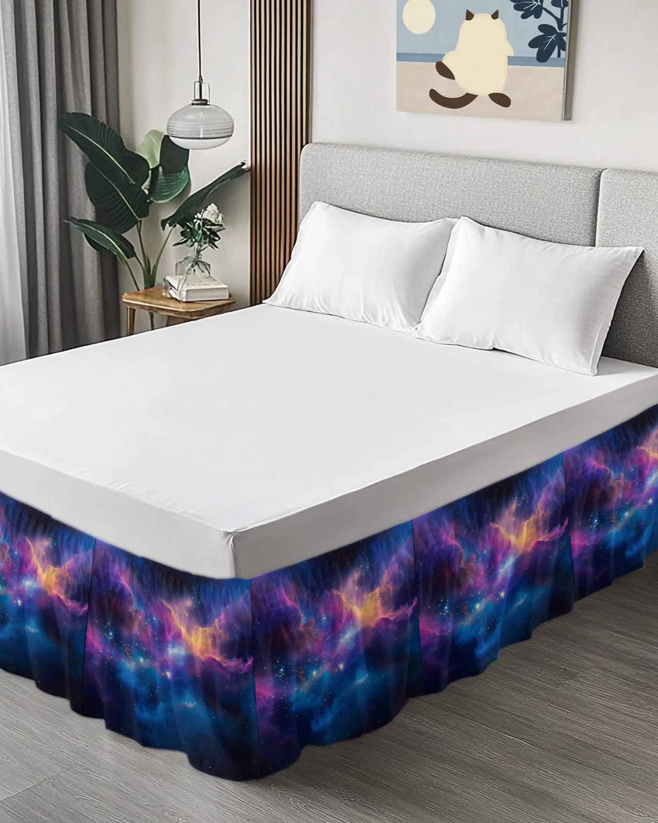 Color Starry Sky Bed Skirt Modernism Night Sky Impressionist Style Bed Skirts Queen Size 18 Inch Drop, Wrap Around Dust Ruffle&nbsp;Bedskirt with Adjustable Elastic Belt for Queen Size Beds