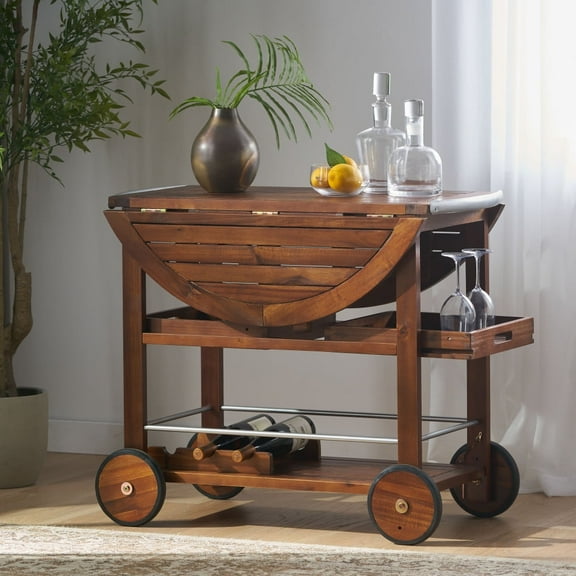 Bar Cart, Versatile Drop-Leaf Design, Outdoor Bar, Mobile Bar, Removable Trays & Wine Rack, Modern Industrial Style, Mobile & Secure, 35.5" D x 35.5" W x 29.5" H