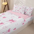 thumbnail image 3 of Homewish Girls Bow-Tie Zipper Twin Comforter Sets with Fitted Sheet and 2 Pillowcases,Kawaii Love Hearts Zipper Bedding Set,White Pink,Pink Reversible,4-Piece, 3 of 7