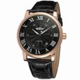 thumbnail image 1 of Winner Reloj de movimiento mecánico con correa de PU y esfera redonda simple informal para hombre (negro + oro rosa), 1 of 1
