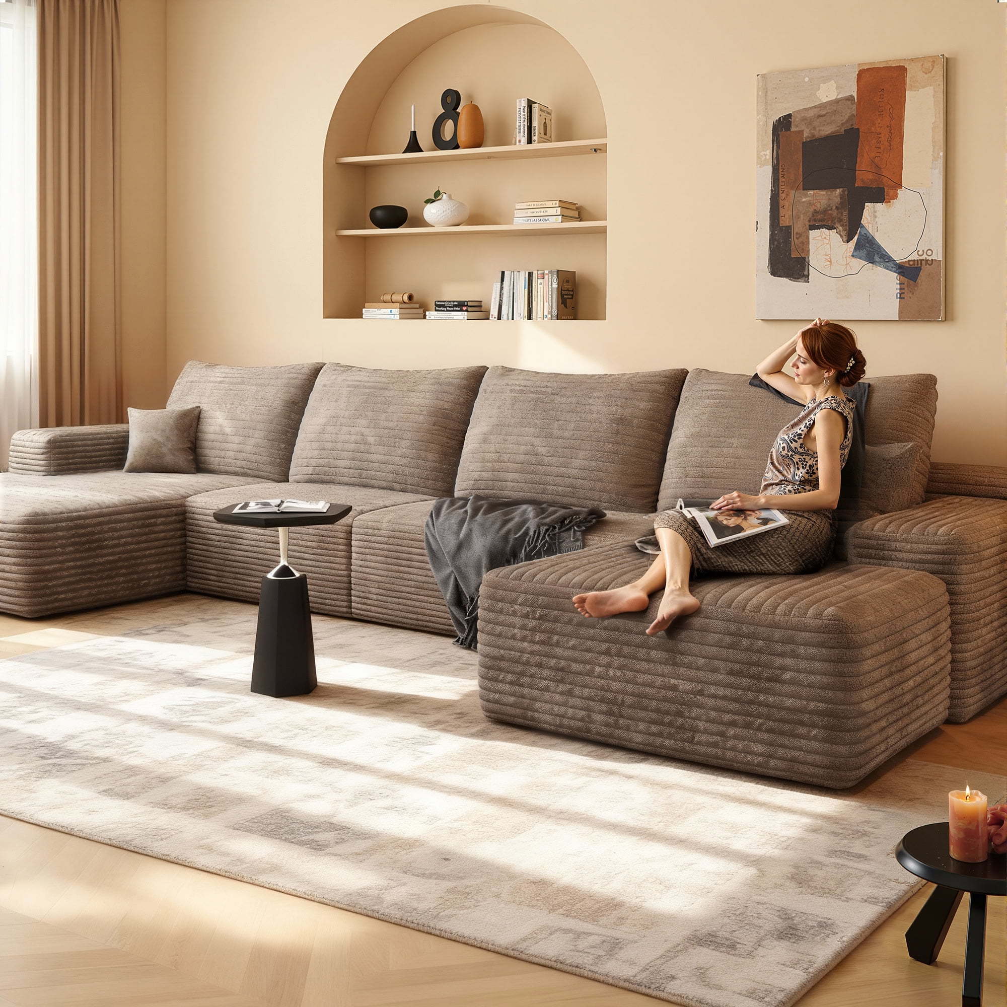 MAYEERTY 135" Cloud Sectional Sofa Couch Boneless Compressed Memory Comprimido Foam No Assembly Required