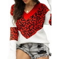 thumbnail image 2 of Womens Striped Sweater Casual Leopard Long Sleeve V Neck Chunky Knit Drop Shoulder Pullover Jumper Tops Red M, 2 of 8