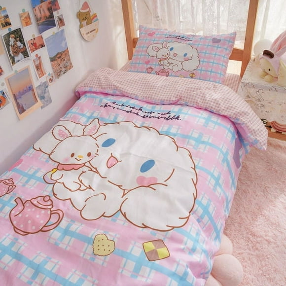 Sanrio Hello Kitty Kuromi Cinnamoroll Bedding Set Four Piece Bedding Double Pillowcase Bed Linens Dorm Bedclothes Home Textile