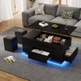 thumbnail image 2 of 39.3*19.6*23.2'' Coffee Table 4-in-1 Height-Adjustable Sofa Table With LED, Coffee Table With 2 Drawers, High-Gloss Table With Sofa And 2 Stools, Side Table With Hidden Storage Space,Black, 2 of 19