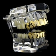 14k Gold Plated Grillz Set Eight Top Upper Teeth And 8 Bottom Eight Lower Plain Teeth Hip Hop Grills