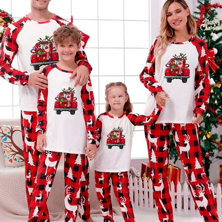

YYDGH Classic Plaid Family Pajamas Set Matching Xmas Christmas Car Pjs Nightwear for Baby Kid Dad Mom