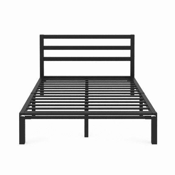 Queen Size Metal Bed Frame with Headboard, Metal Slats, Black