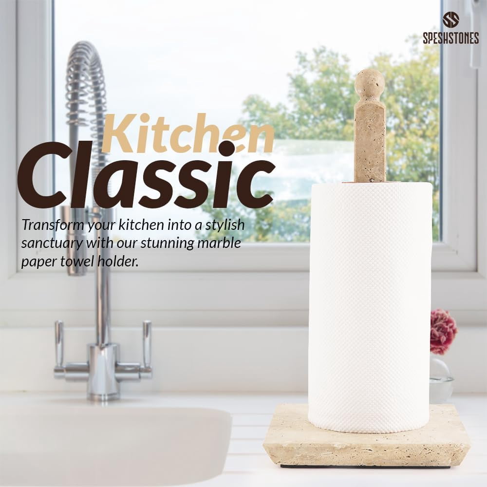 Radicaln Square Paper Towel Holder 12.5" Travertine Marble Paper Towels Organizer for Kitchen Countertop Storage, Kitchen Essentials, Sleek Freestanding Paper Roll Stand for Bathroom Décor