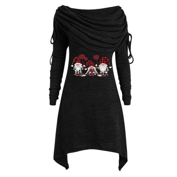 FcBaudy Long Sleeve Round-Neck Dress Long Sleeve Dress For Women Scarf Collar Christmas Print Dress Casual Dress Women Dress