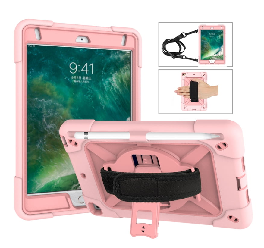 Ipad Mini 5 Case Ipad Mini 4 Case Allytech Heavy Duty Shockproof Protective Covers With 360 Rotate Stand Hand Strap Should Belt Pencil Holder Covers For Apple Ipad Mini 5th 4th Gen Rosegold