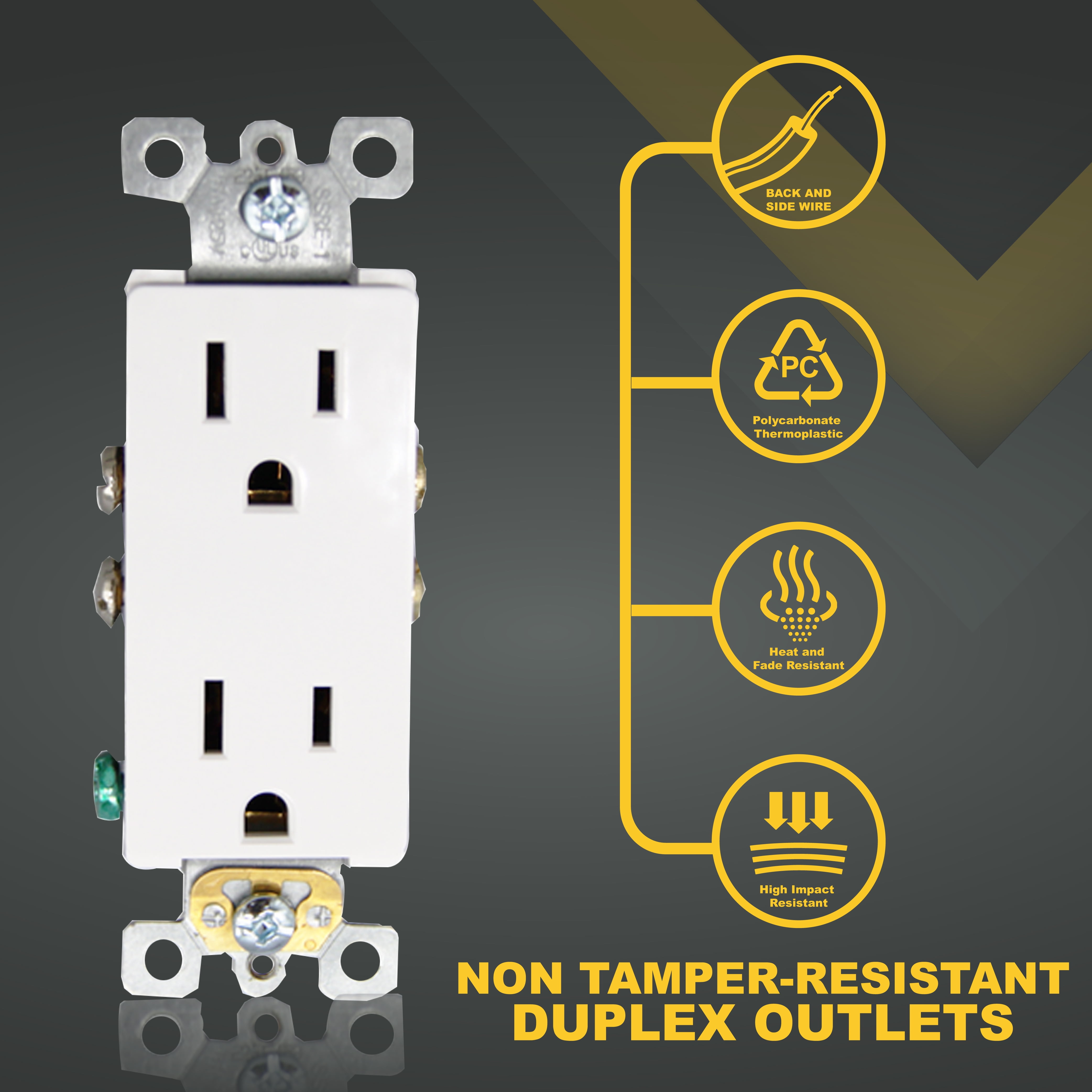 Faith [10-Pack] Non-Tamper-Resistant Outlet, 15A 125V Decorator Receptacles, UL-Listed, White