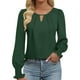 thumbnail image 1 of Camisa de mujer de color liso con pliegues y aberturas - Material de poliéster, tallas S-XL, cuello redondo informal, lavable a máquina, 1 of 4