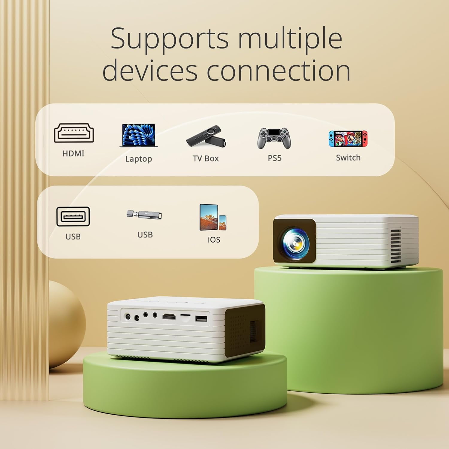 Mini Portable Projector 1080P LCD 3.0 Compatible with PC/Phone Projector，1 pack,5500 Lumens