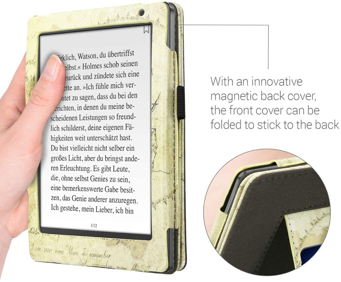 kwmobile Case Compatible with Kobo Aura H2O Edition 2 Case PU e-Reader Cover Travel Vintage Brown/Light Brown 