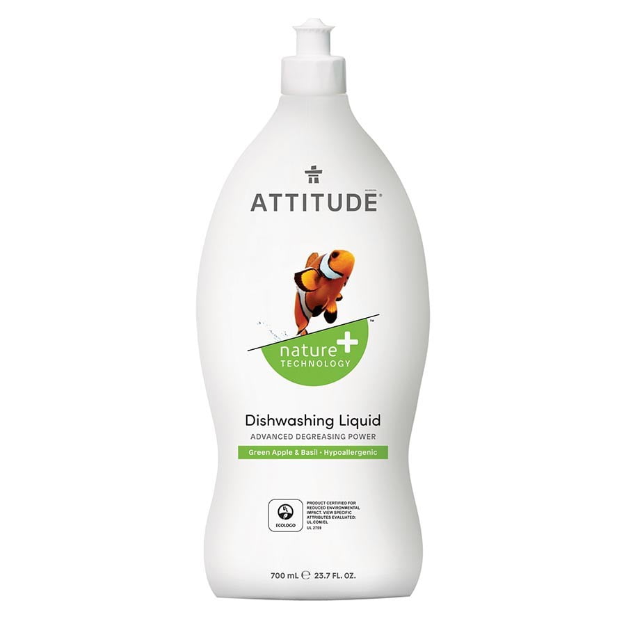 Attitude Sustainable Wellbeing Dish Soap, Green Apple & Basil, 23.7 Oz