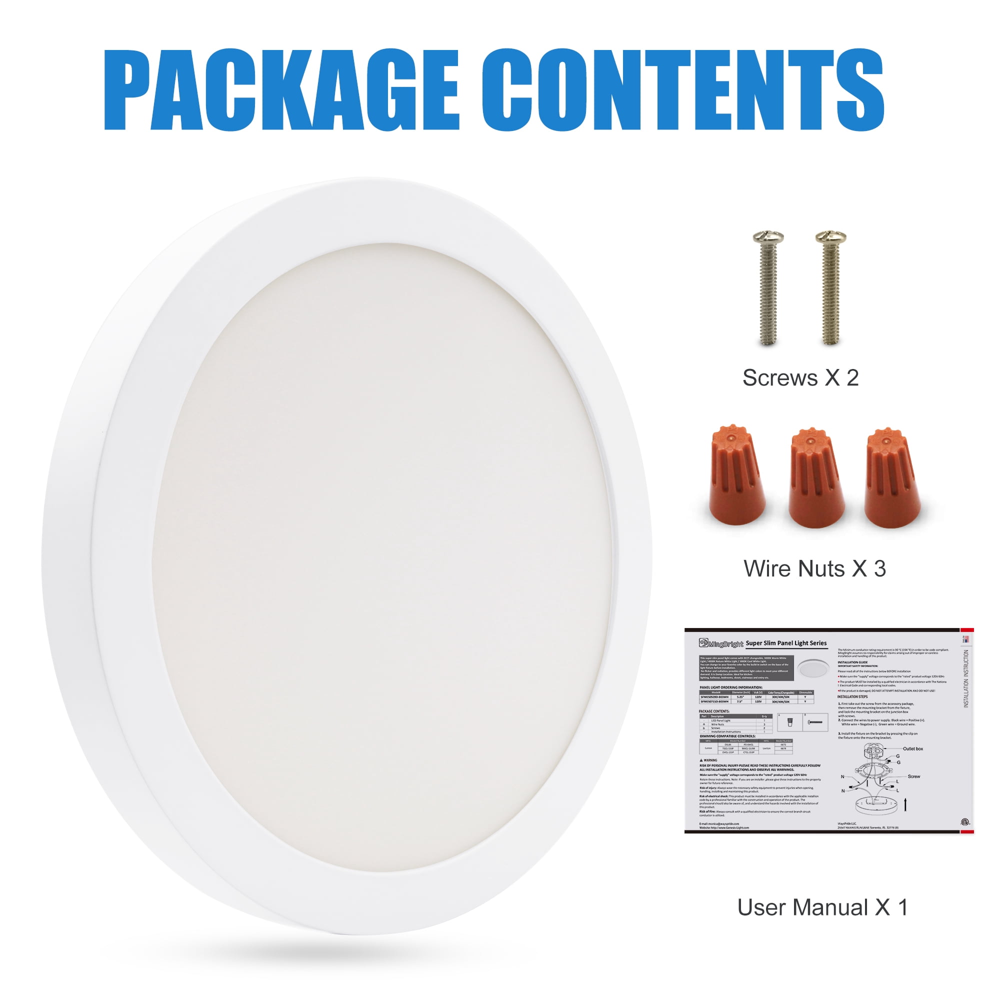 MingBright LED Flush Mount Ceiling Light Fixture 9inch Ceiling Light Dimmable, Super Slim Panel Light 120V 18W 4000K White Round Ceiling Light for Bathroom, Bedroom, Kitchen or Hallway Damp Location