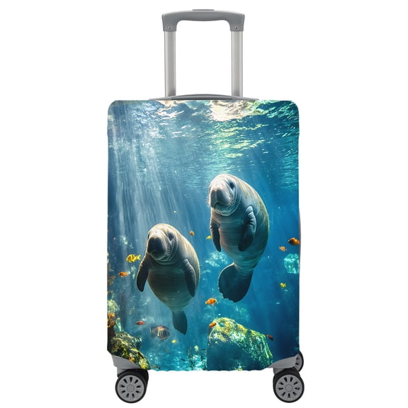 Travel Luggage Cover Sea Lion Suitcase Cover Elastic Anti Scratch Baggage Covers Fish Coral Tropical Marine Life Luggage Covers Protector for Travel Universal Fit 19-21 Inch Carry on Luggage