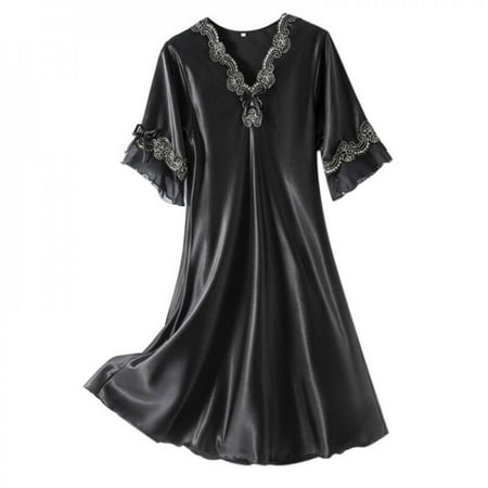 

Summer Large Size Lace Pajamas Thin Home Service Lotus Leaf V-neck Short Sleeve Ladies Sleep