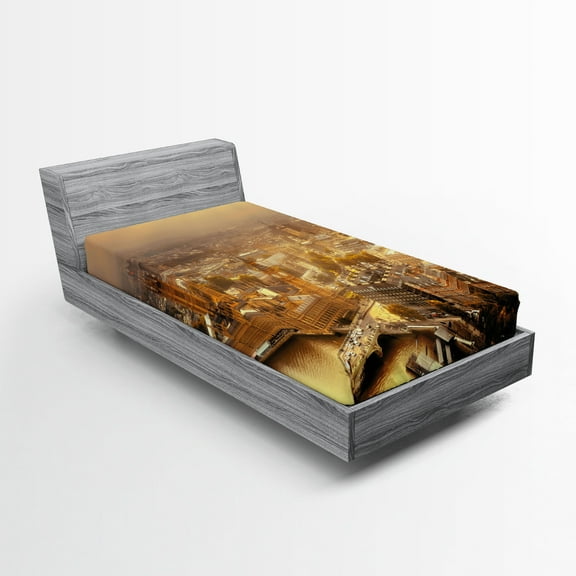 Ambesonne Panorama Fitted Sheet, London Aerial Scenery, Twin XL Size, Multicolor