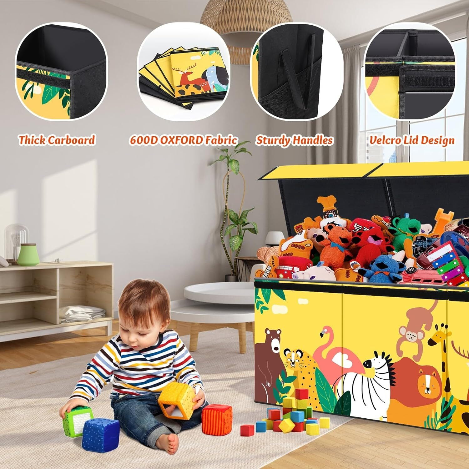 PAFOLO Large Children Toy Storage Chest: Collapsible and Sturdy Organizer with Lids for Kids' Toys, Closet,/Space Use, Yellow Oxford fabric