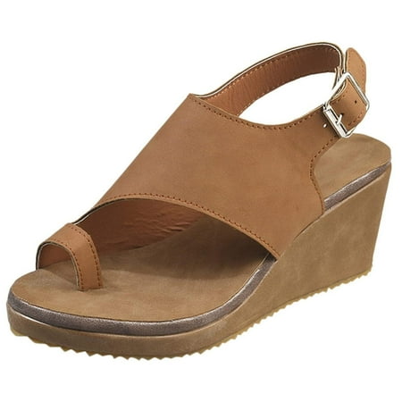 

Sunvit Platform Sandals for Women Casual Open Toe Wedges Summer Slide Sandals #250 Brown