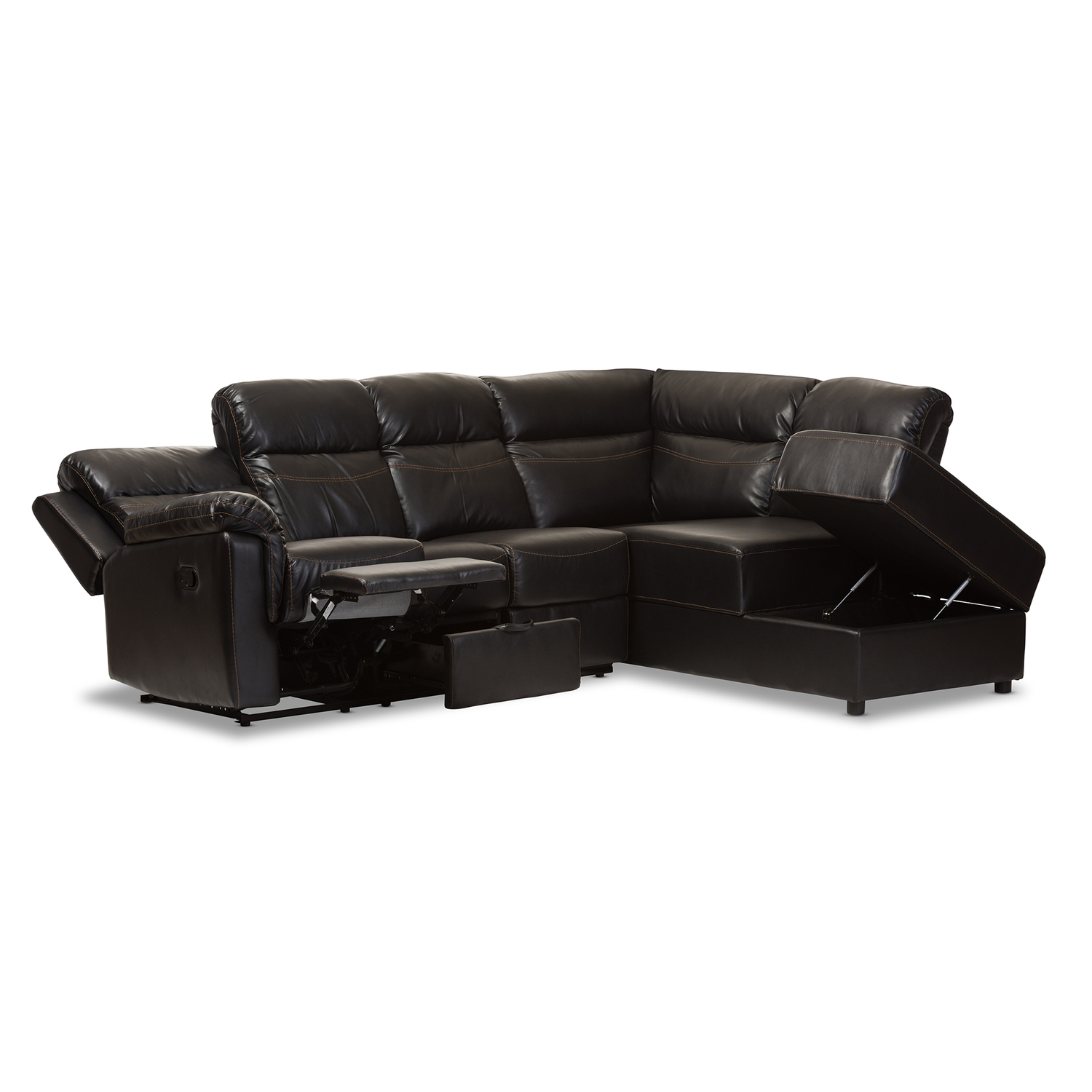 Baxton Studio Roland Modern And Contemporary Sectional With Recliner And Storage Chaise - image 4 of 10