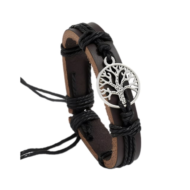 Pulseras de Cuero Minnieouse con Dije de Cuerda Trenzada Ajustables Retro Negro