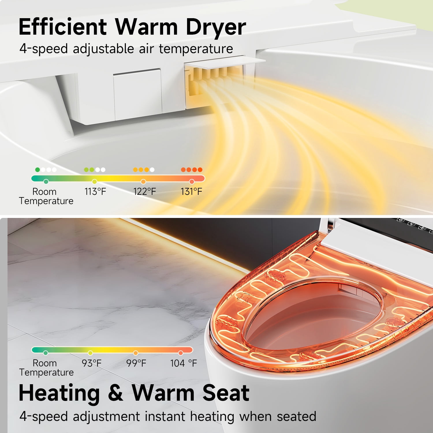 BCANHOME Smart Toilet with Built-in Bidet,One-piece Toilet with Tankless Bidet,Auto Open Lid, Soft-closing Heat Seat, 1.28 Gallons Auto Flush, Warm Dryer, Remote Control