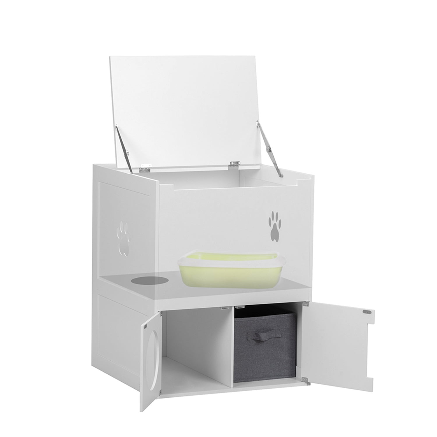 Pefilos 2-Tier Functional Wood Cat Washroom Litter Box Cover, Cat Litter Cabinet for Indoor with Multiple Vents, Cat Toilet Round Entrance, Openable Door, White Pefilos 2-Tier Functional Wood Cat Washroom Litter Box Cover, Cat Litter Cabinet for Indoor with Multiple Vents, Cat Toilet Round Entrance, Openable Door, White