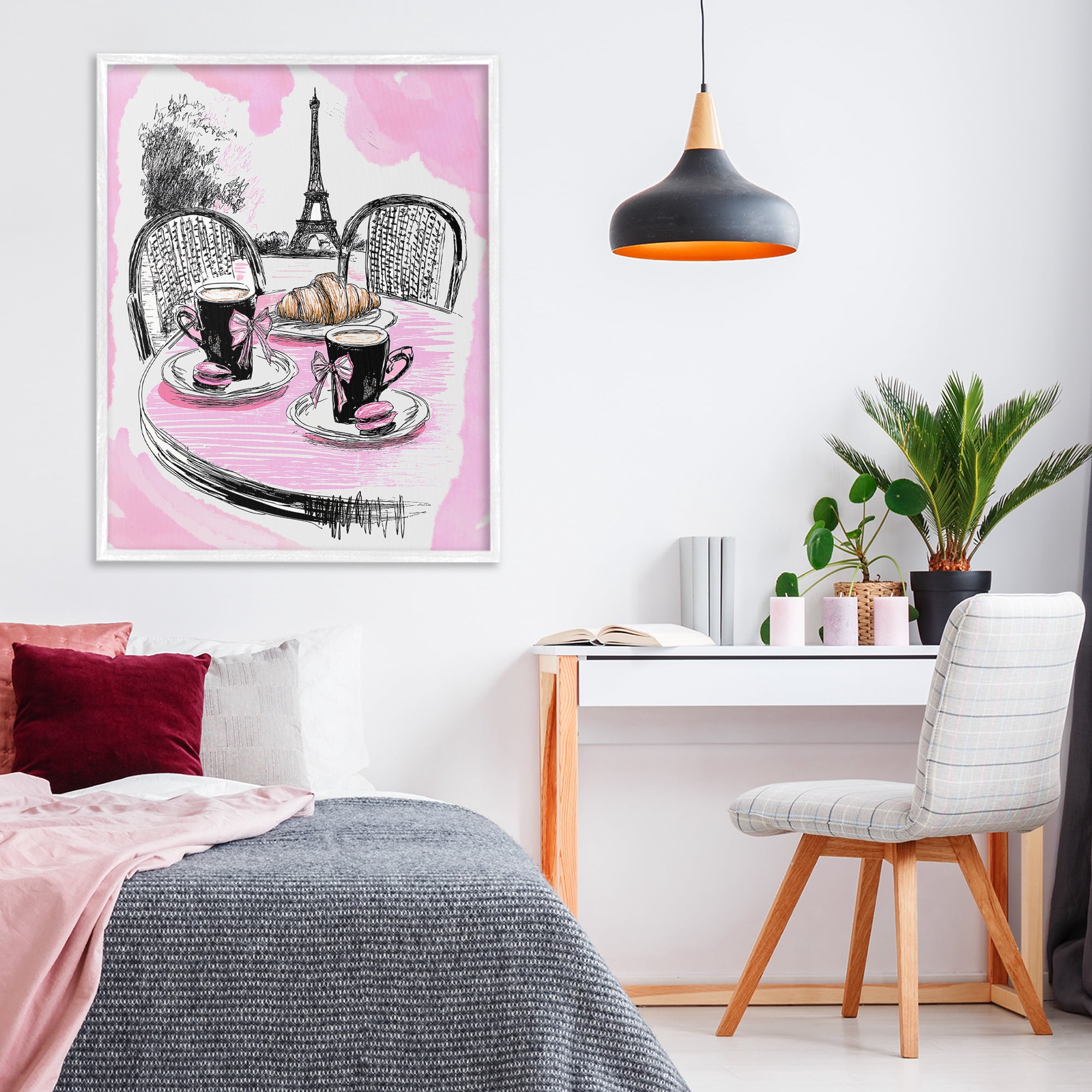 Stupell Industries Pink Parisian Cafe Breakfast White Framed Giclee Art, design by Jess Stempel
