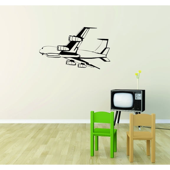 Wall Decal : Flying Airplane Silhouette 12x18 Inches