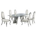 thumbnail image 1 of Clear Glass Dining Set with Table and 6 Oval White Faux Leather Chairs, 1 of 3
