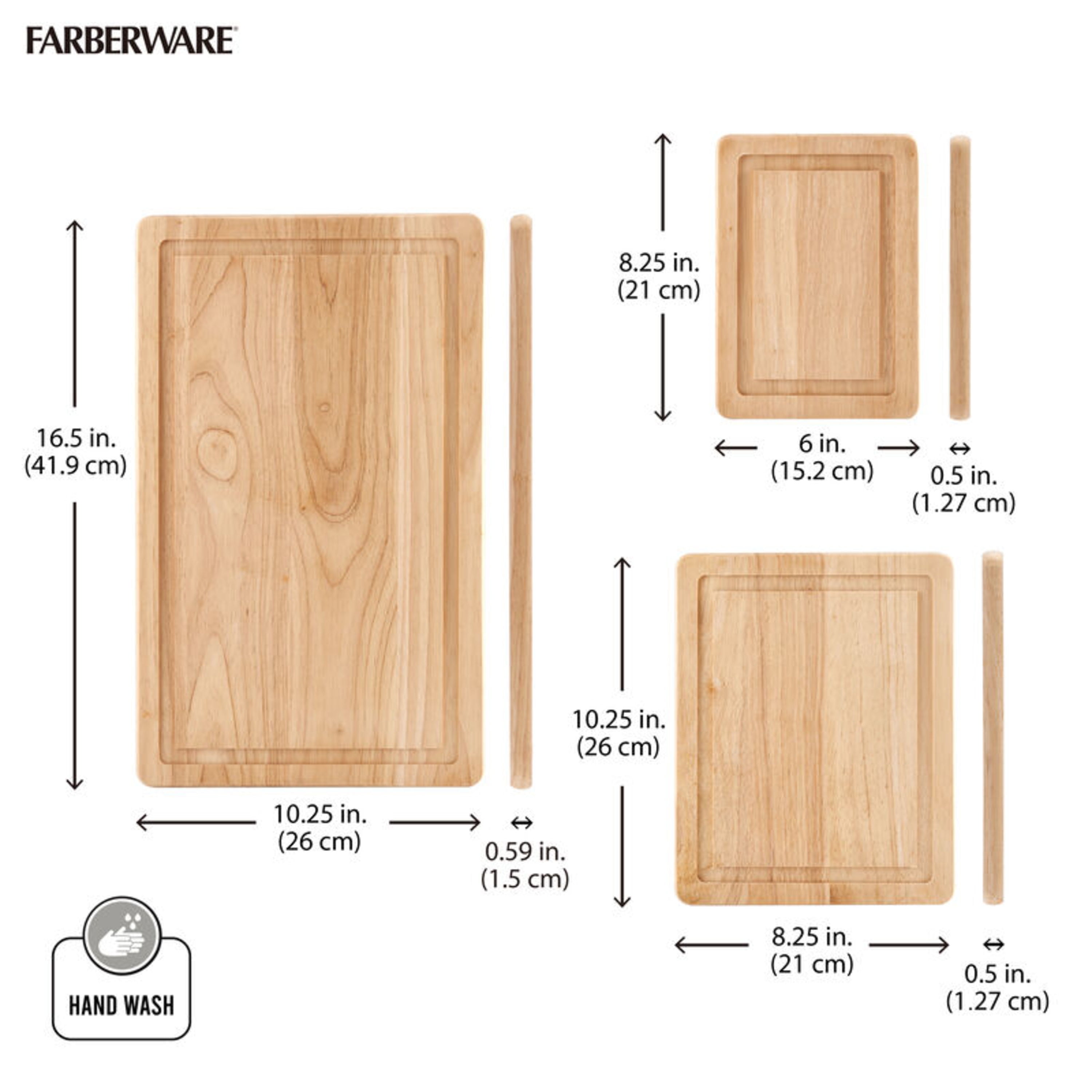 Farberware 3-piece Wood Utility Cutting Boards with Perimeter Juice Well