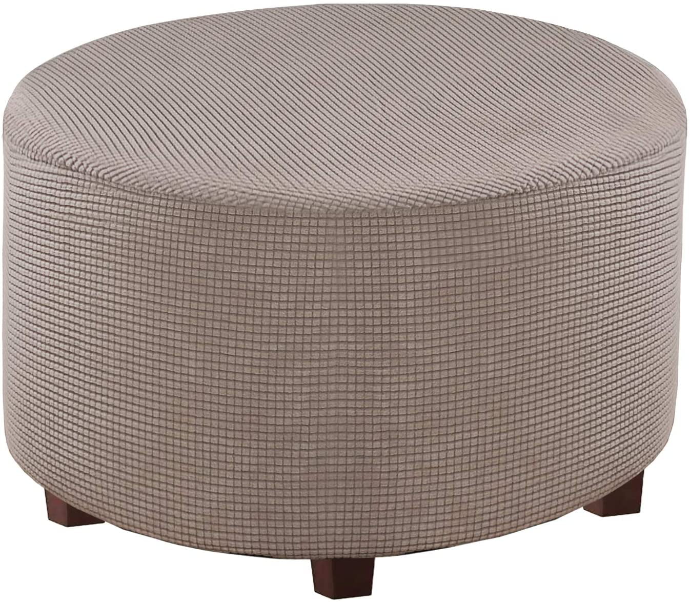 Details about   Soft Simple Chair Ottoman Cover Footstool Cover Round Slipcover Stretch 