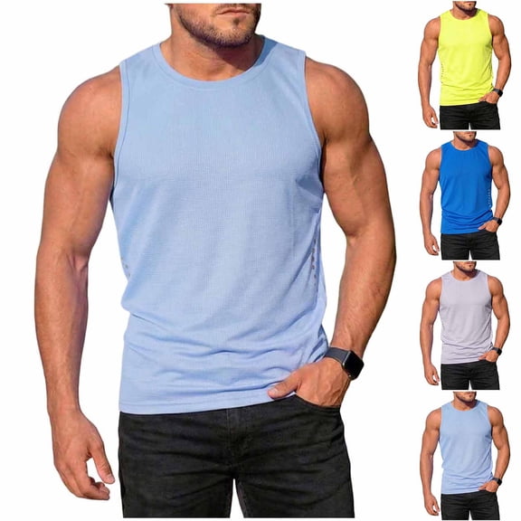 Fengqque Mens Workout Tank Top Sleeveless Gym Muscle Shirt Breathable Summer Running Athletic Tshirts Yellow XL(XL)