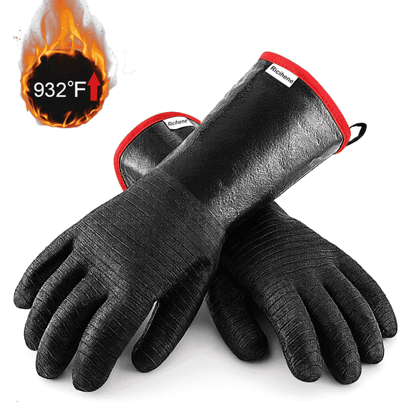 BBQ Gloves 932℉ Heat Resistant Cooking Barbecue Gloves Waterproof Grilling Gloves for Grill, Smoker, Cooking, Pit, Barbecue(14inch)