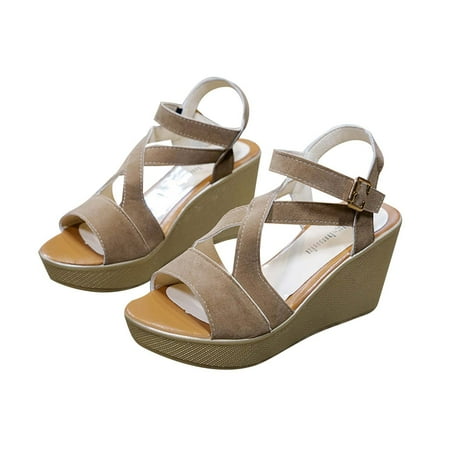 

tranfacy Summer Sandals Women s New Summer Fashion Wedge High Heels Buckle Flock Sandals Ladies Shoes