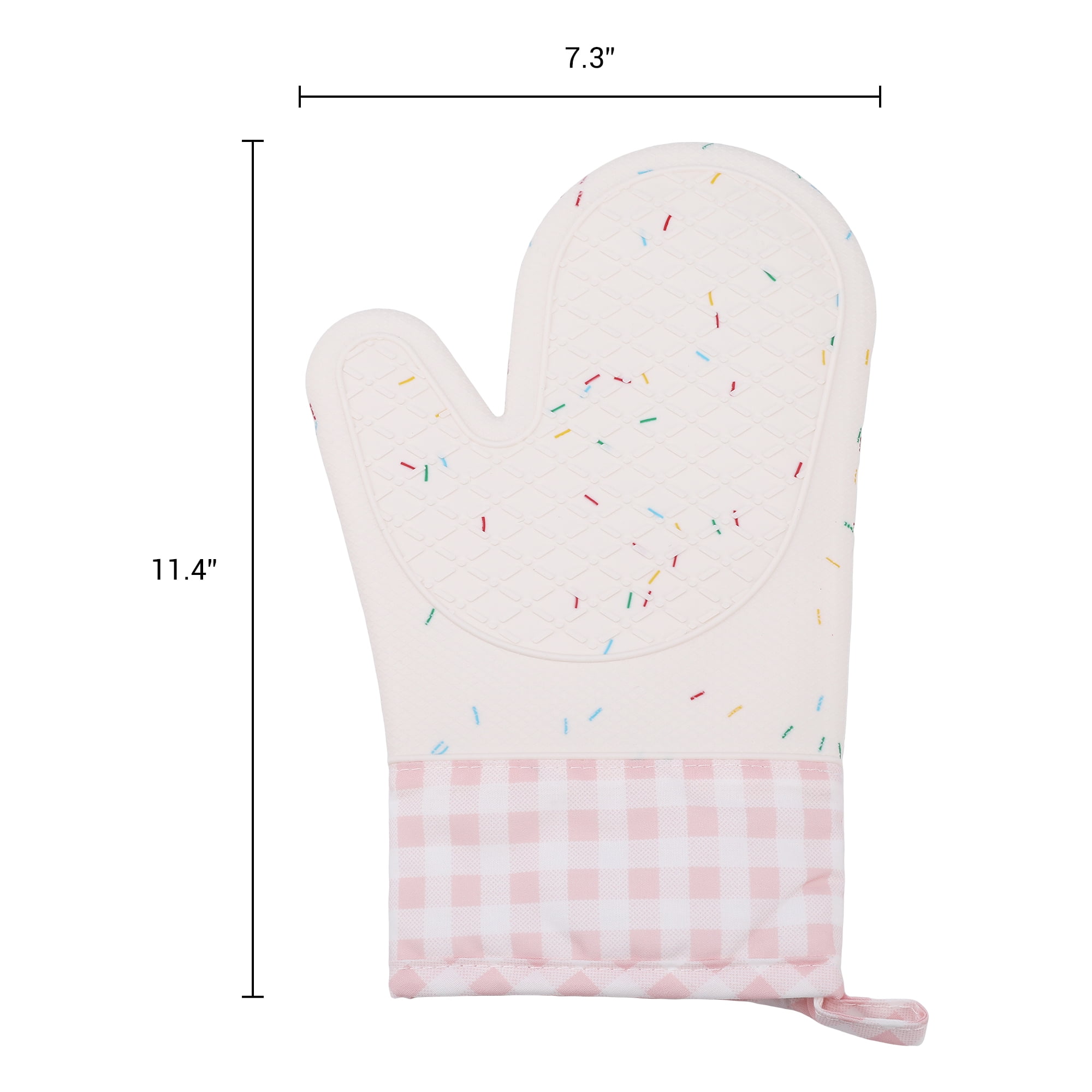 Unique Bargains Cotton Oven Mitts Heat Resistant Cooking Gloves Pink 11.4x7.3x7.3inch