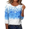 thumbnail image 7 of AUNVITO Women's Print T-Shirt Button Front Round Neck 3/4 Sleeve Casual and Comfortable Loose Fit Top, 7 of 7