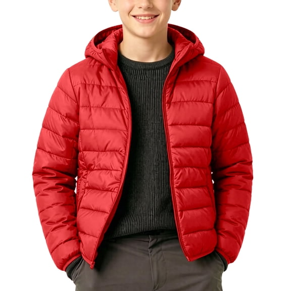 Trikvn Teen Boys Winter Puffer Jacket with Hood Water-Resistant Lightweight Packable Quilted Coat Full-Zip Warm Outerwear School Travel and Outdoor Play
