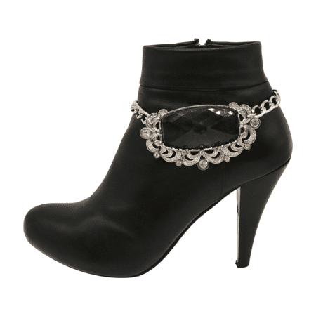 Women Silver Metal Chain Boot Bracelet Shoe Big Brown Bead Charm Fashion Jewelry